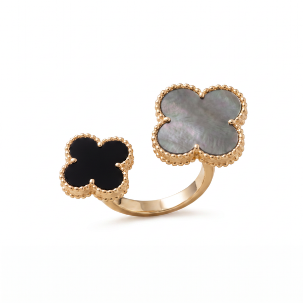 Magic Alhambra Onyx And Black Pearl Clover Between The Finger Ring