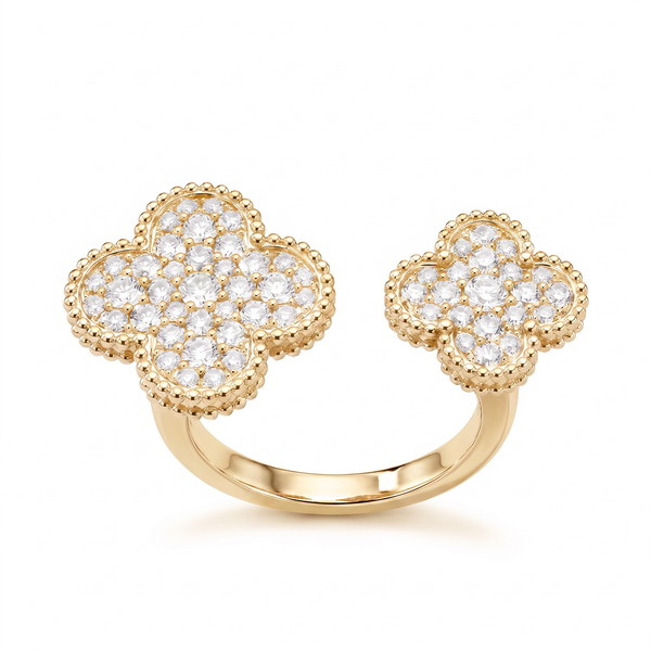 Magic Alhambra Pavé Clover Between The Finger Ring