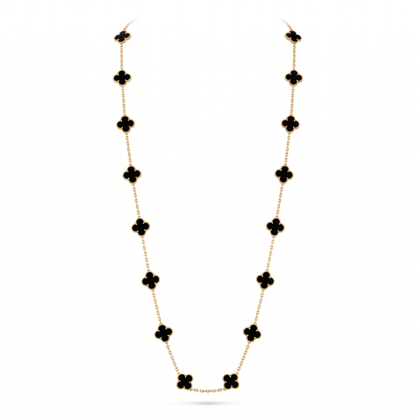 Vintage Alhambra Black Onyx 20 Motifs Long Necklace