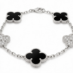 Vintage Alhambra Onyx And Diamond Clover 5 Motifs Bracelet
