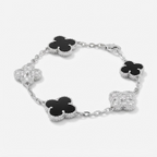 Vintage Alhambra Onyx And Diamond Clover 5 Motifs Bracelet