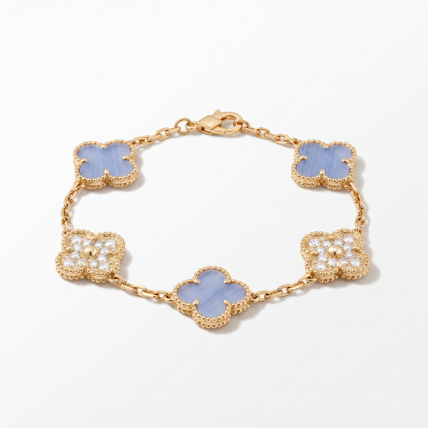 Vintage Alhambra Purple And Diamonds Clover 5 Motifs Bracelet