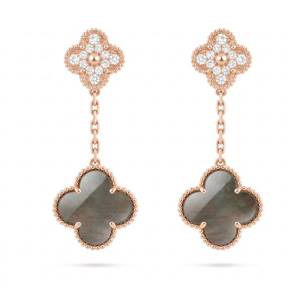 Alhambra Black Pearl 2 Motifs Drop Earrings