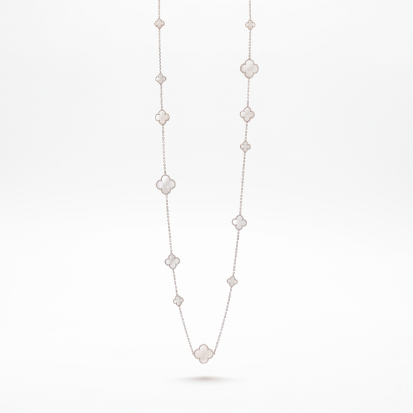 Alhambra 16 White Pearl Motifs Long Clover Necklace