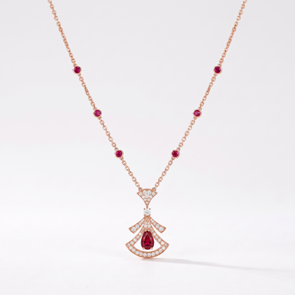 Diva's Dream Paved Red Openwork Pendant Necklace