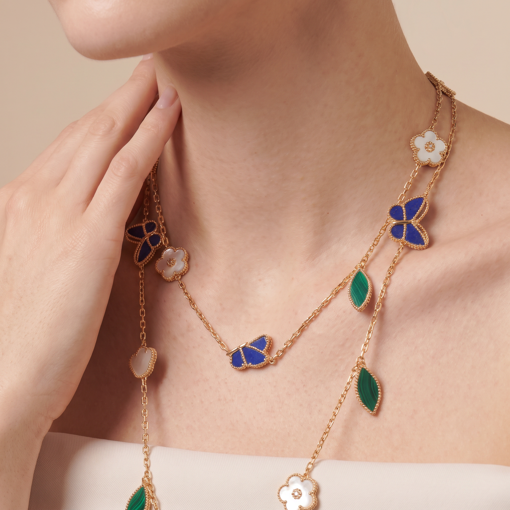 Alhambra Lucky Flower Butterfly Leaf Long 20 Motifs Necklace