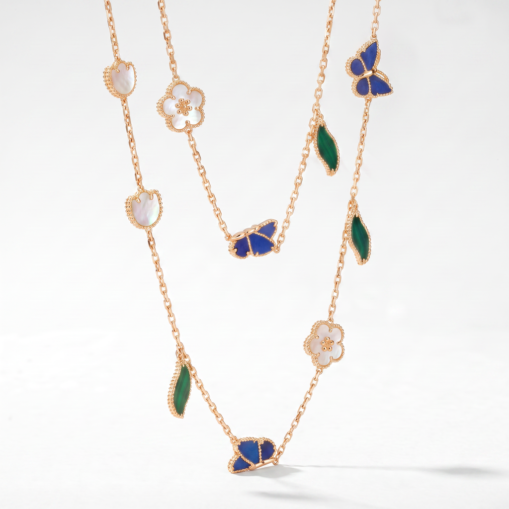 Alhambra Lucky Flower Butterfly Leaf Long 20 Motifs Necklace