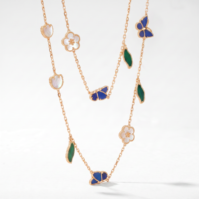 Alhambra Lucky Flower Butterfly Leaf Long 20 Motifs Necklace