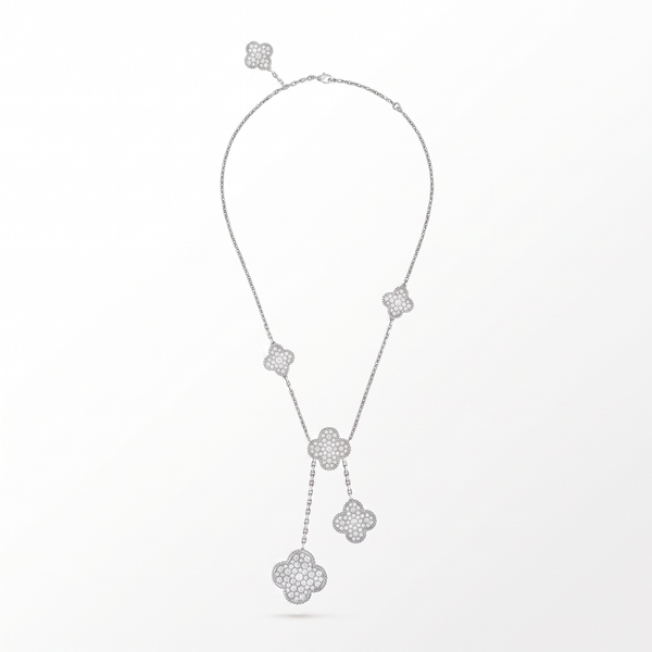 Magic Alhambra Pavé Diamond 6 Motifs  Necklace