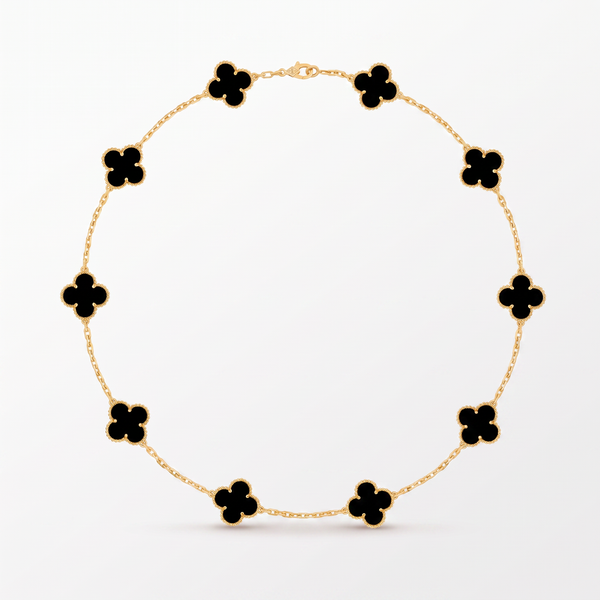 Vintage Alhambra Black Onyx Clover 10 Motifs Necklace