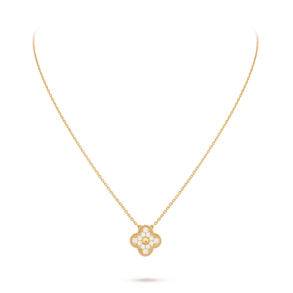 Vintage Alhambra Diamond Clover 1 Motif Necklace