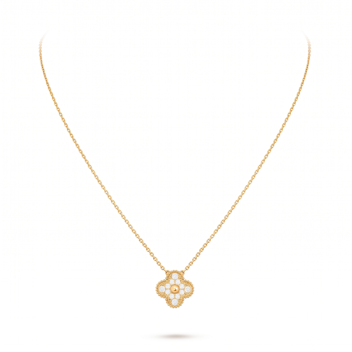 Vintage Alhambra Diamond Clover 1 Motif Necklace