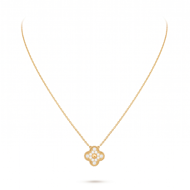 Vintage Alhambra Diamond Clover 1 Motif Necklace