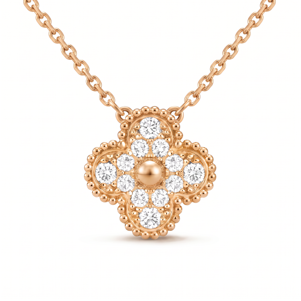 Vintage Alhambra Diamond Clover 1 Motif Necklace