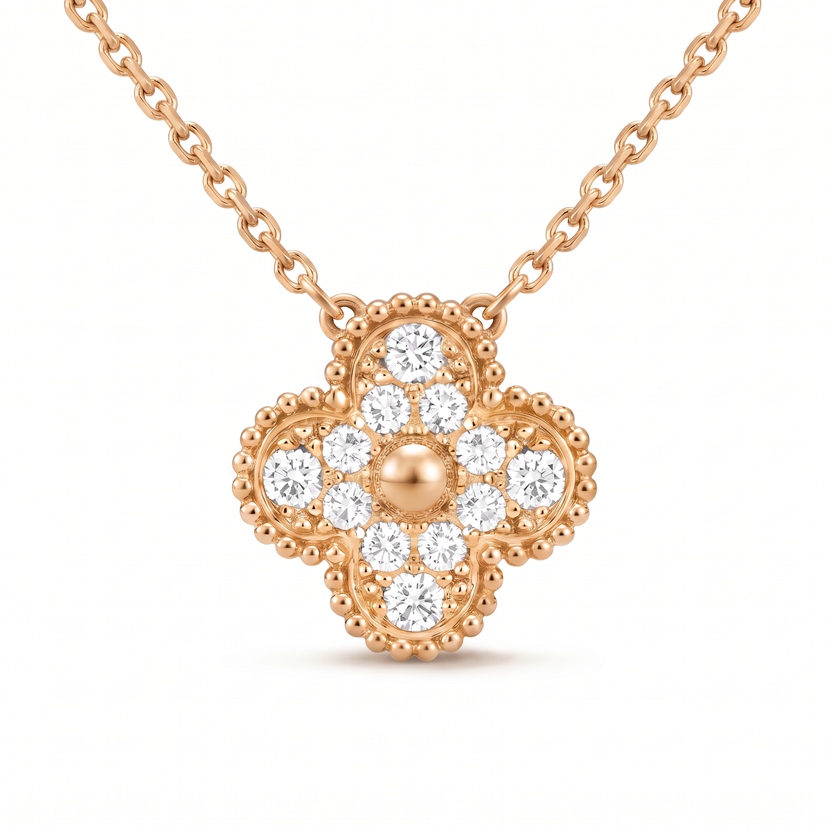 Vintage Alhambra Diamond Clover 1 Motif Necklace