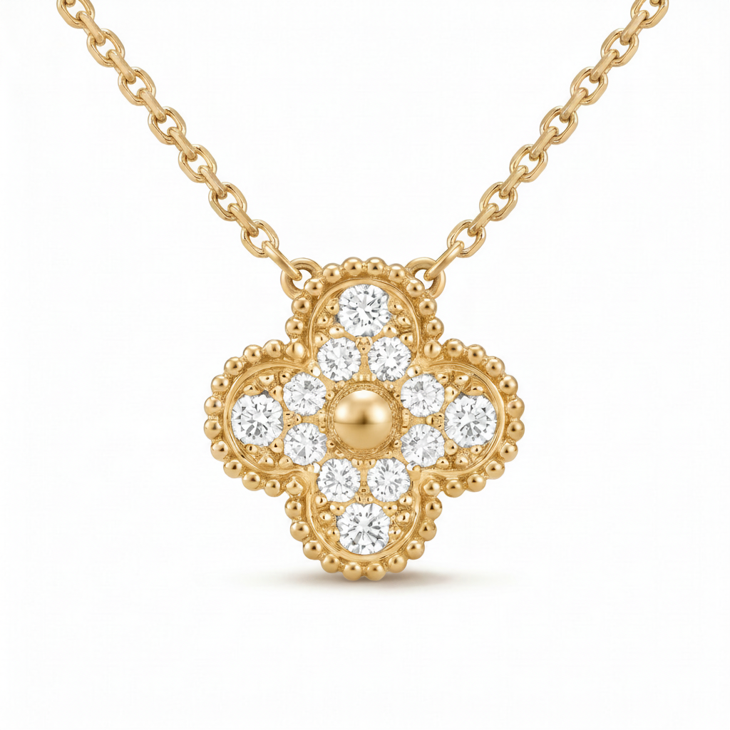 Vintage Alhambra Diamond Clover 1 Motif Necklace