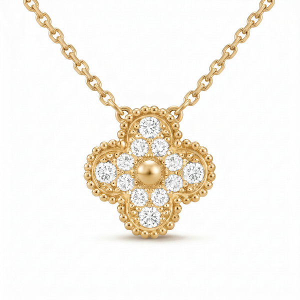 Vintage Alhambra Diamond Clover 1 Motif Necklace