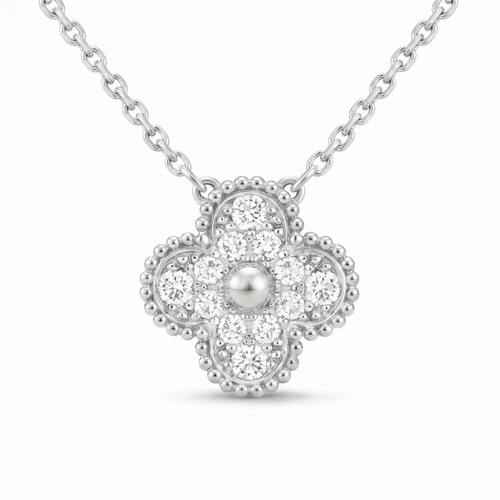 Vintage Alhambra Diamond Clover 1 Motif Necklace