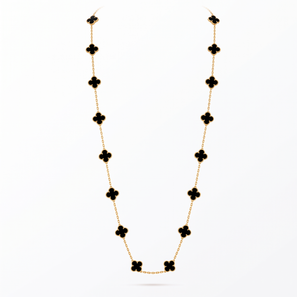 Vintage Alhambra Onyx Clover 20 Motifs Necklace