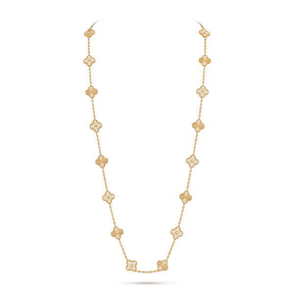Vintage Alhambra Pavé and Guilloché Clover 20 Motifs Long Necklace