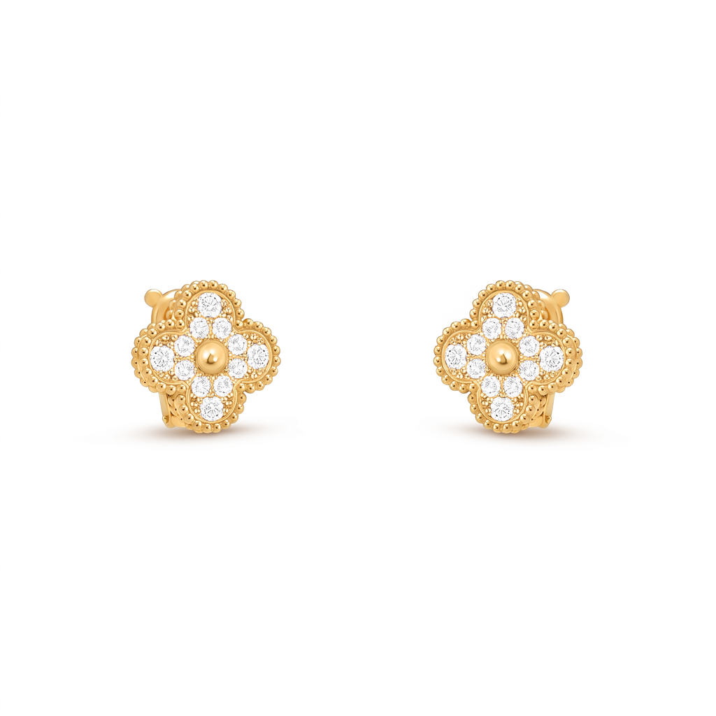 Vintage Alhambra Paved Diamond Earrings