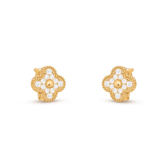 Vintage Alhambra Paved Diamond Earrings