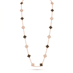 Vintage Rose Tone Alhambra Black Pearl And Diamond 20 Motifs Long Necklace
