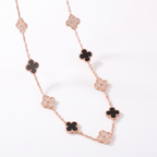Vintage Rose Tone Alhambra Black Pearl And Diamond 20 Motifs Long Necklace